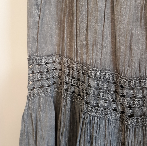 GRAY/GREEN BATIK PEASANT SKIRT, M - Picture 2 of 6